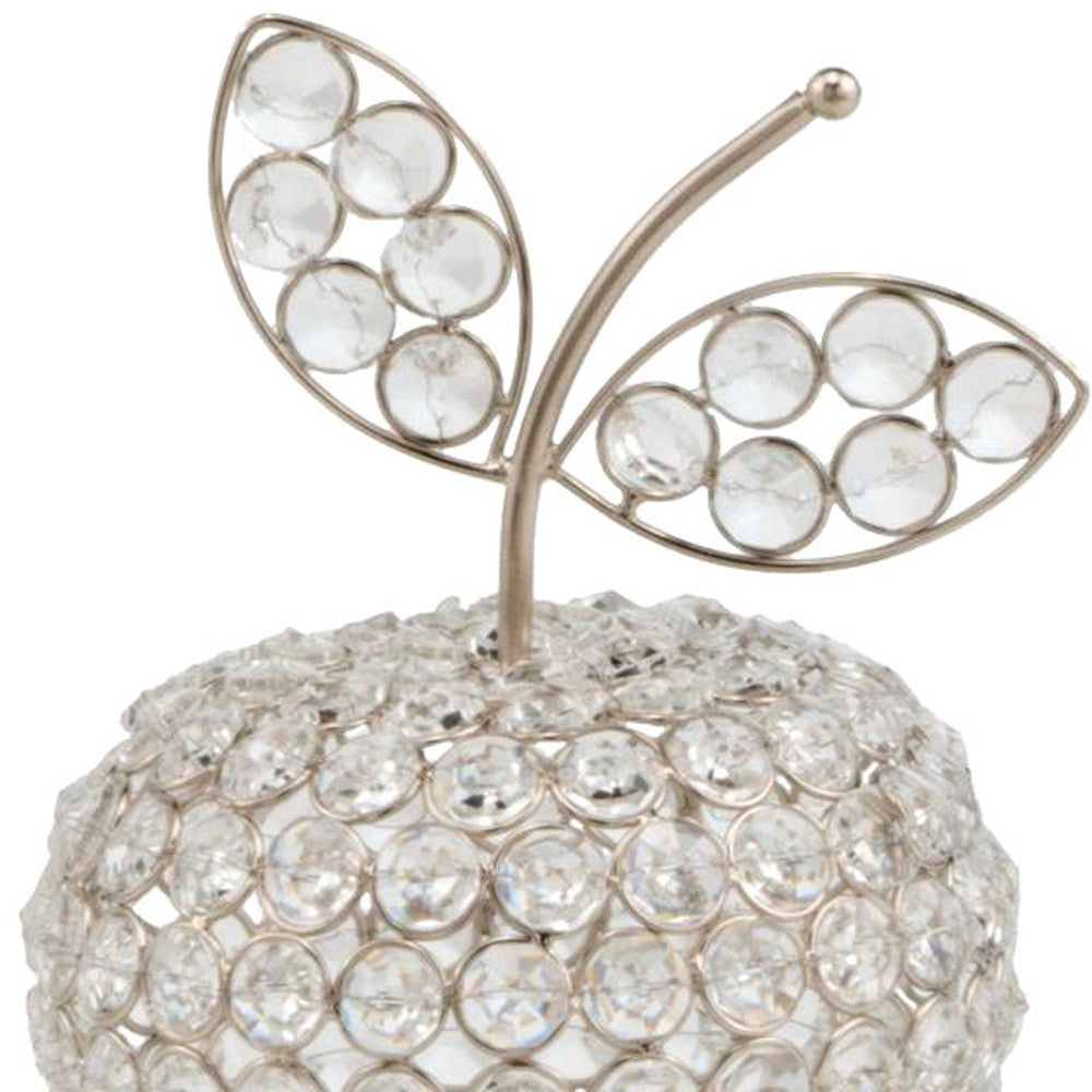 8" Silver and Faux Crystal Decorative Apple Tabletop Sculpture