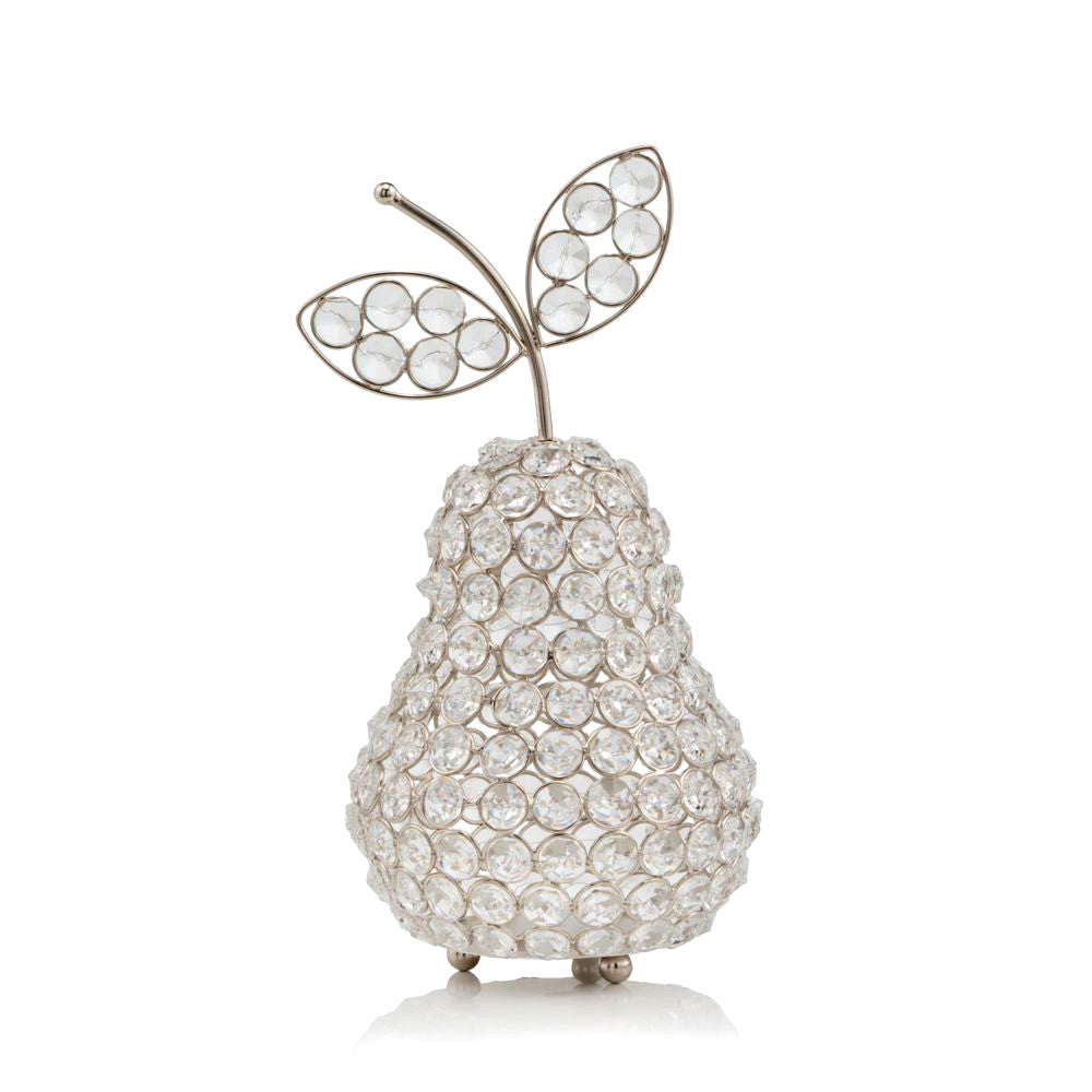 10" Silver and Faux Crystal Decorative Pear Tabletop Sculpture HomeRoots