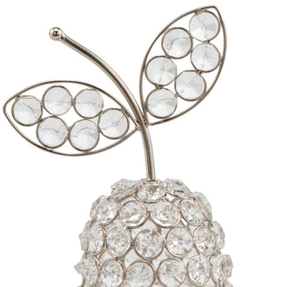 10" Silver and Faux Crystal Decorative Pear Tabletop Sculpture HomeRoots