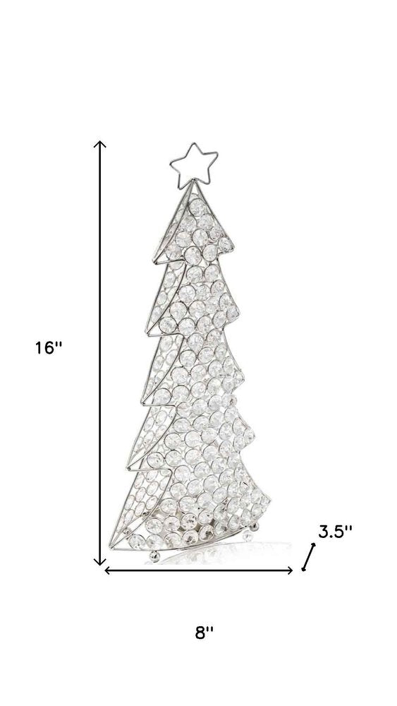 16" Glam Silver And Faux Crystals Christmas Tree Tabletop Sculpture HomeRoots