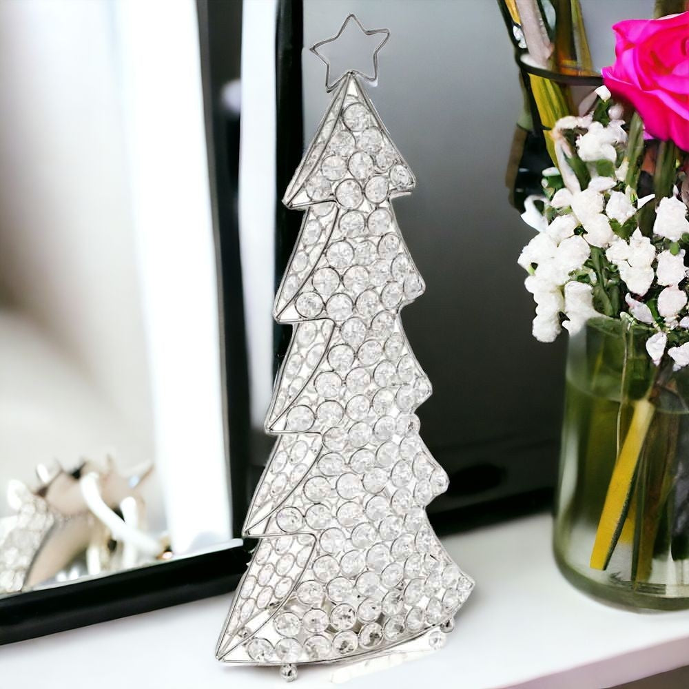 16" Silver Faux Crystal Christmas Figurine