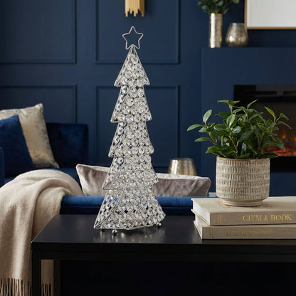 16" Glam Silver And Faux Crystals Christmas Tree Tabletop Sculpture HomeRoots