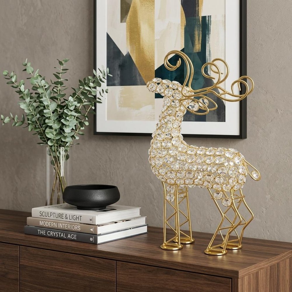 19" Gold Metal Reindeer Figurine HomeRoots