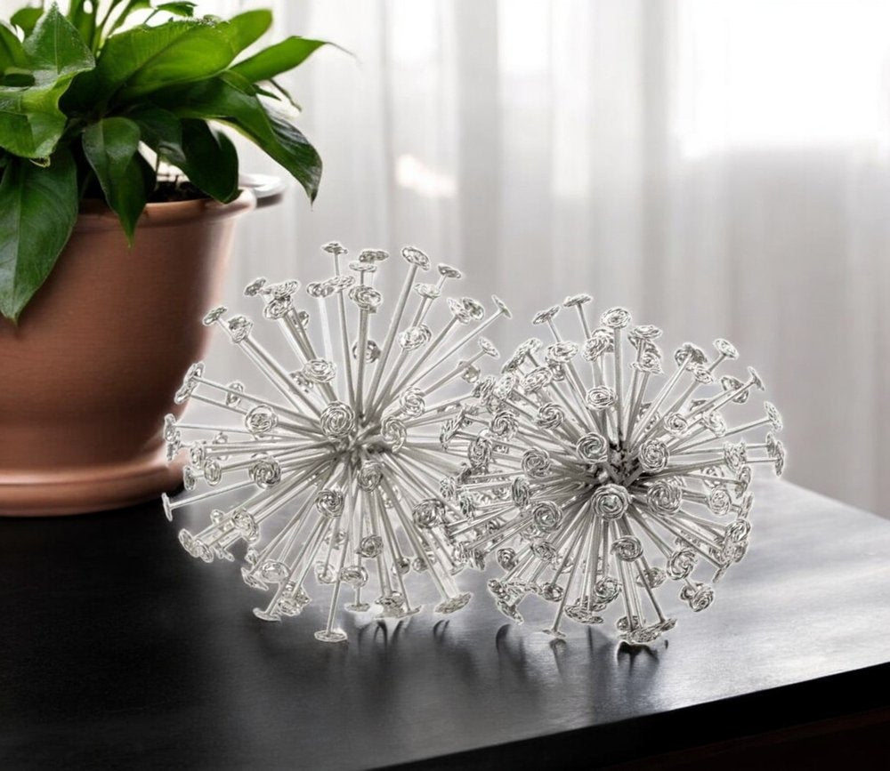 Set of Two Gold Cast Iron Decorative Spiky Sphere Tabletop Sculptures HomeRoots