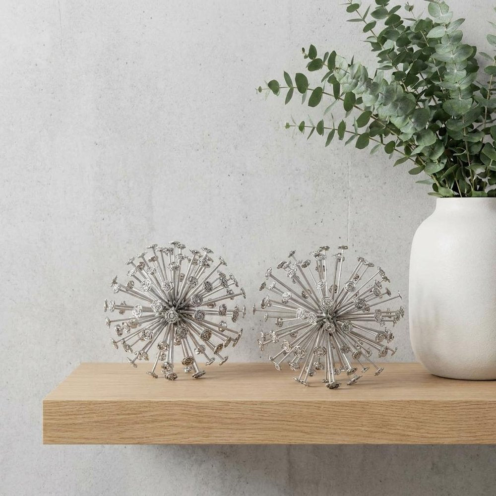 Set of Two Silver Cast Iron Decorative Orb HomeRoots