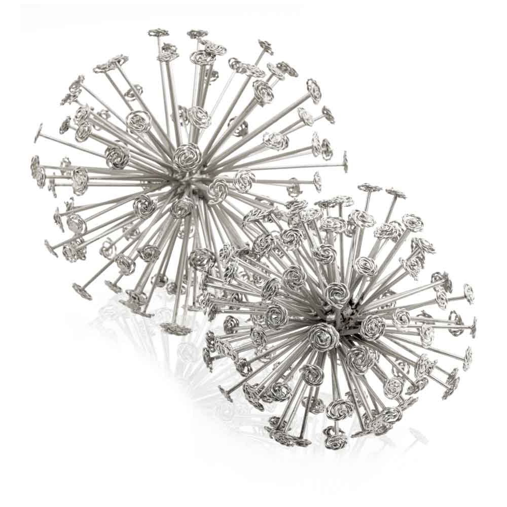Set of Two Silver Cast Iron Decorative Orb HomeRoots