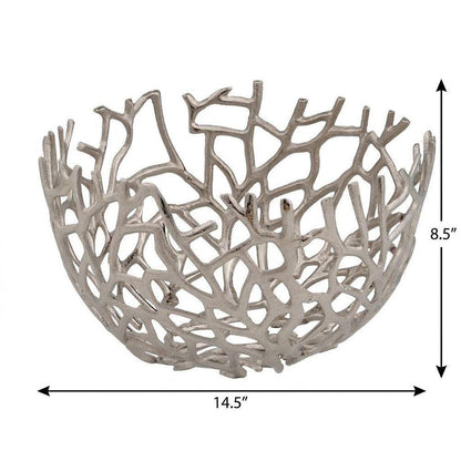 15" Silver Aluminum Twigs Centerpiece Bowl HomeRoots