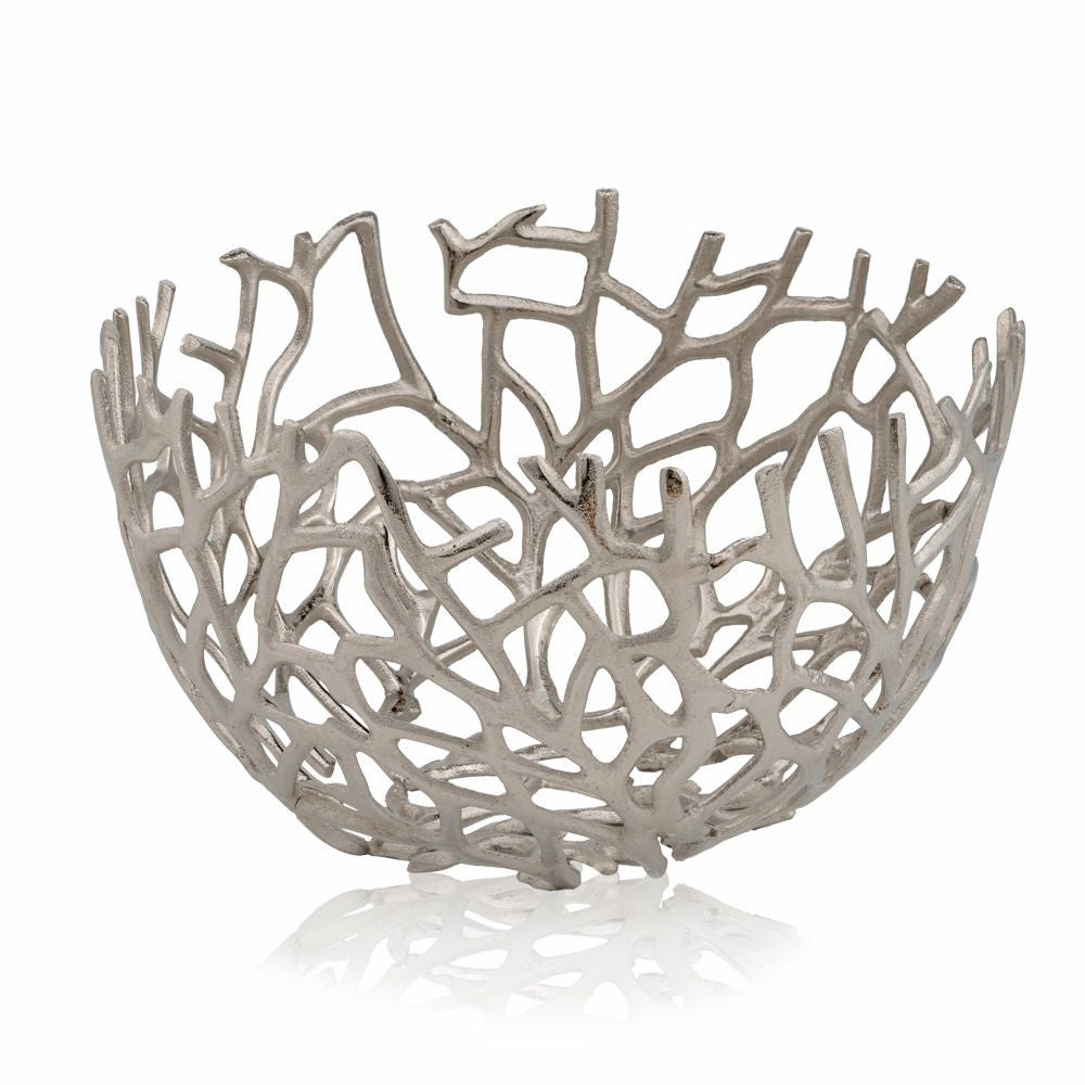 15" Silver Aluminum Twigs Centerpiece Bowl HomeRoots