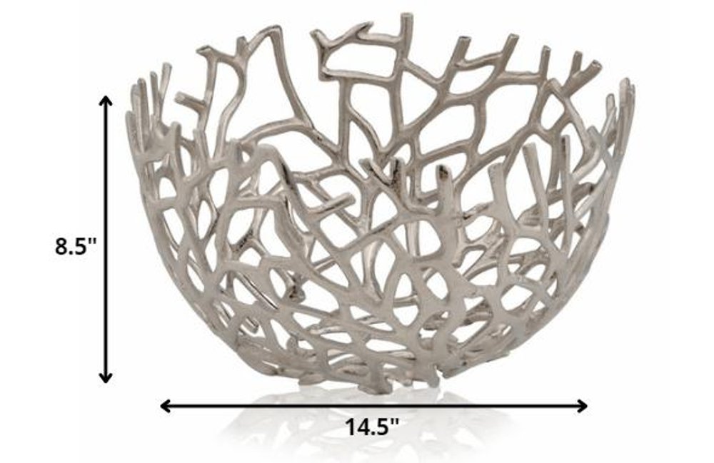 15" Silver Aluminum Twigs Centerpiece Bowl HomeRoots