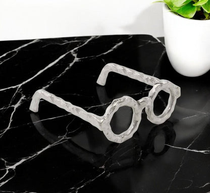 7" Silver Aluminum Textured Round Eyeglasses Tabletop Sculpture HomeRoots