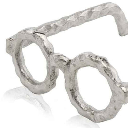 7" Silver Aluminum Textured Round Eyeglasses Tabletop Sculpture HomeRoots