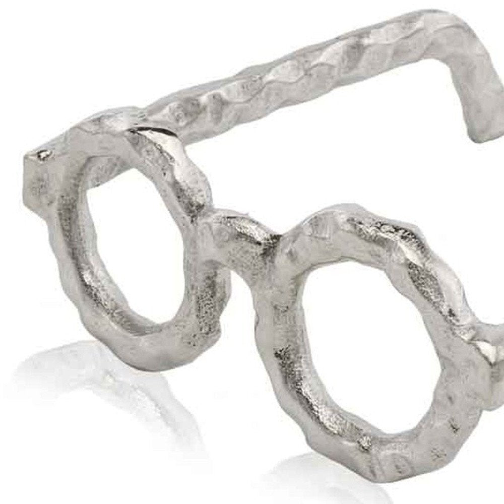 7" Silver Aluminum Textured Round Eyeglasses Tabletop Sculpture — view 4