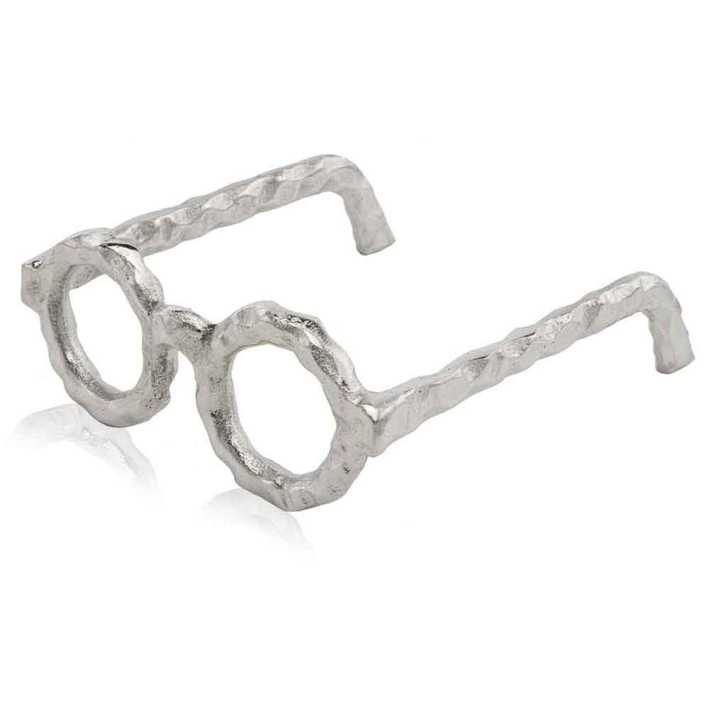 7" Silver Aluminum Textured Round Eyeglasses Tabletop Sculpture — view 1