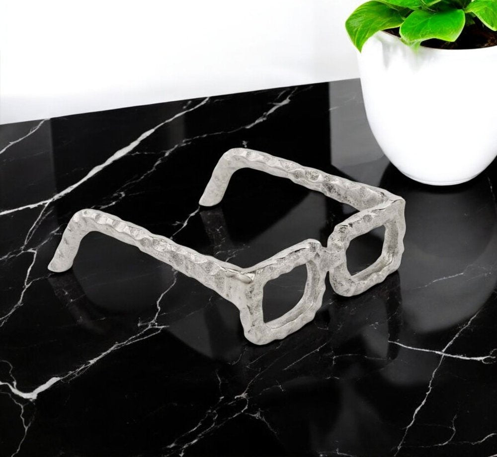 7" Silver Aluminum Textured Square Eyeglasses Tabletop Sculpture HomeRoots