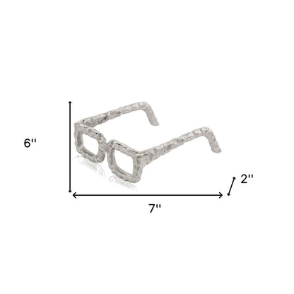 7" Silver Aluminum Textured Square Eyeglasses Tabletop Sculpture HomeRoots