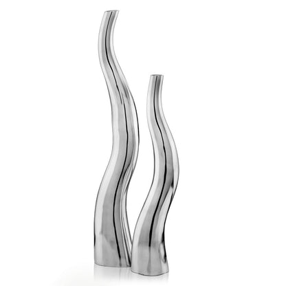 Set of Two Silver Aluminum Squiggly Vases HomeRoots