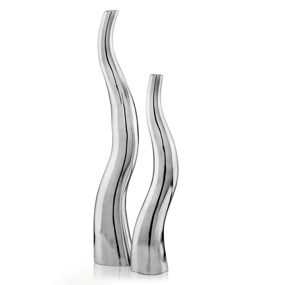 Set of Two Silver Aluminum Squiggly Vases — view 1