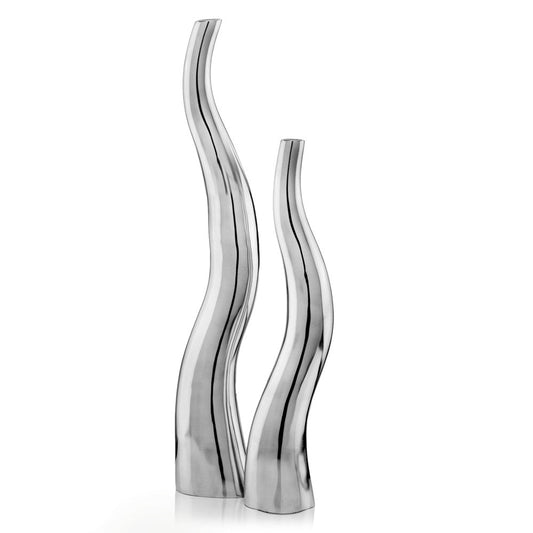 Set of Two Silver Aluminum Squiggly Vases HomeRoots
