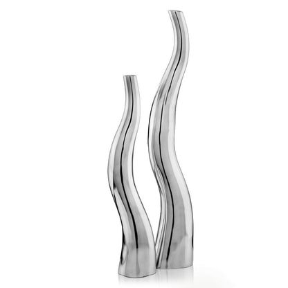 Set of Two Aluminum Silver Wavy Floor Vases HomeRoots