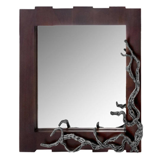 3" X 33" X 32" Brown And Silver Vine Wall Mirror - FurniFindUSA