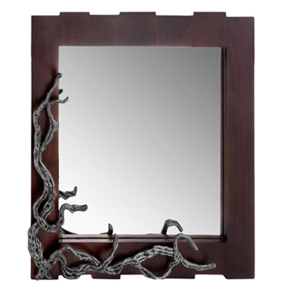 3" X 33" X 32" Brown And Silver Vine Wall Mirror - FurniFindUSA