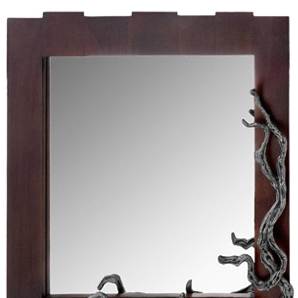 3" X 33" X 32" Brown And Silver Vine Wall Mirror - FurniFindUSA