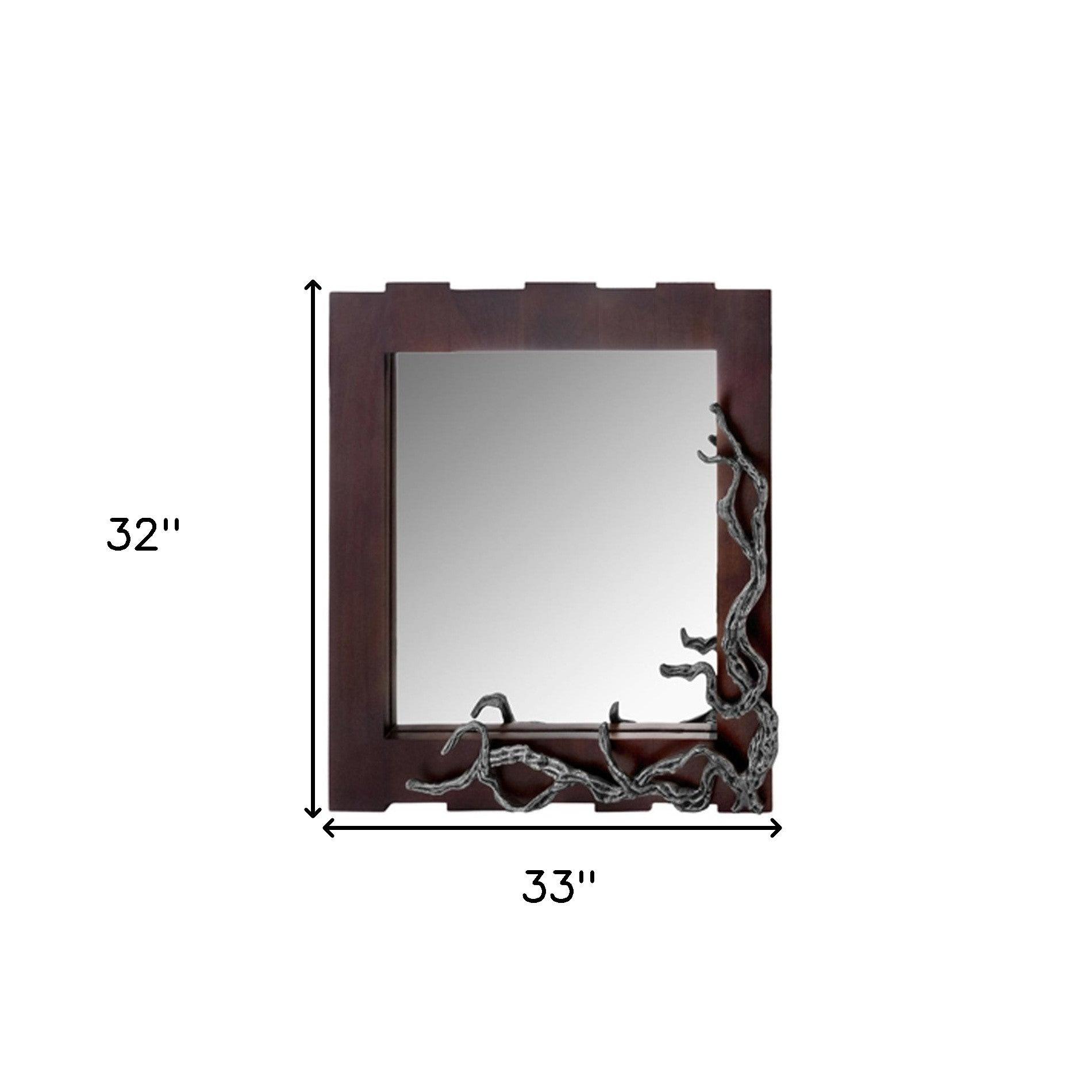 3" X 33" X 32" Brown And Silver Vine Wall Mirror - FurniFindUSA