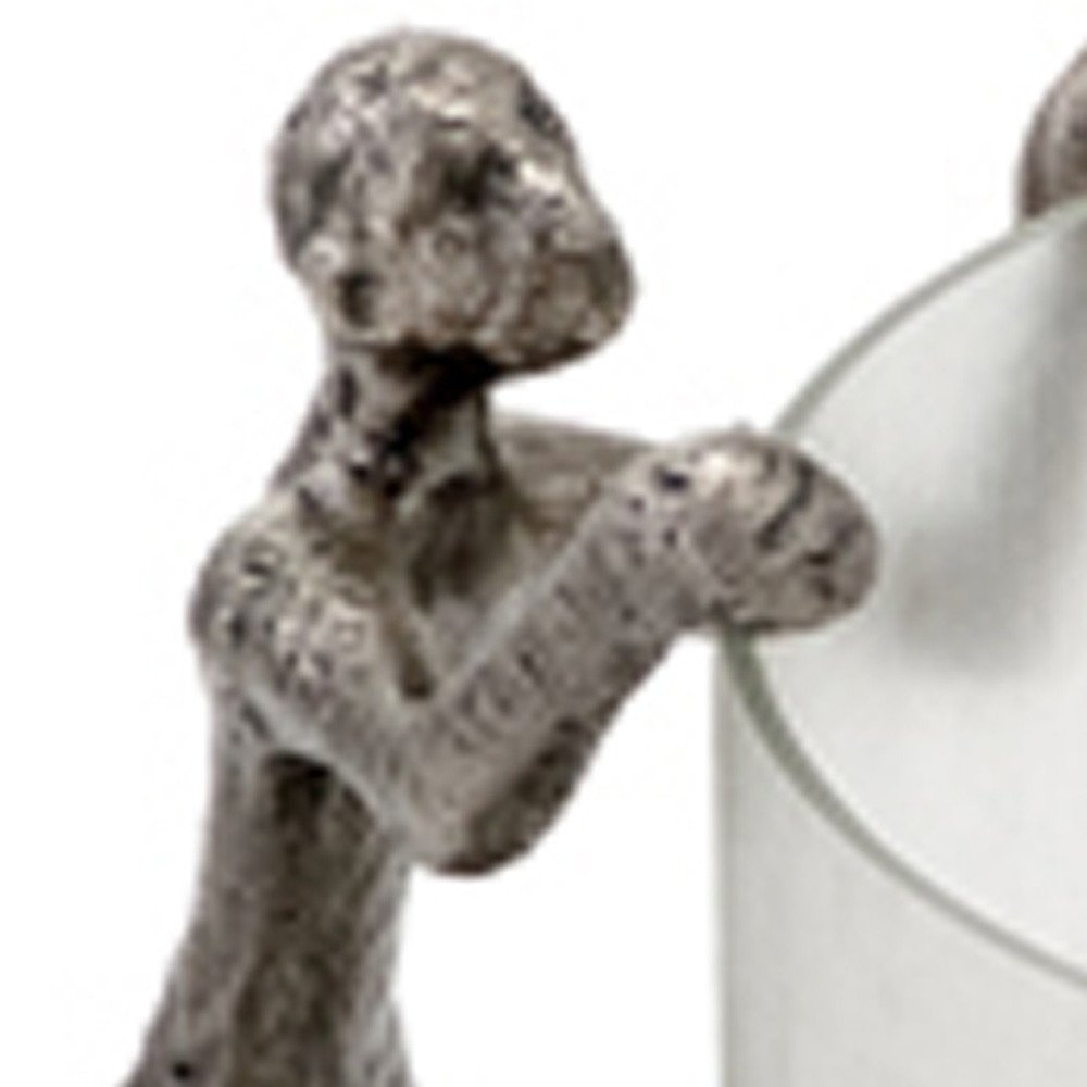 10" Silver And Glass Climbing Man Hurricane Candle Holder HomeRoots