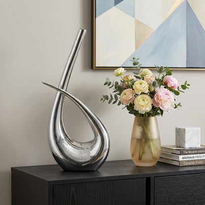 20" Aluminum Silver Modern Abstract Table Vase HomeRoots