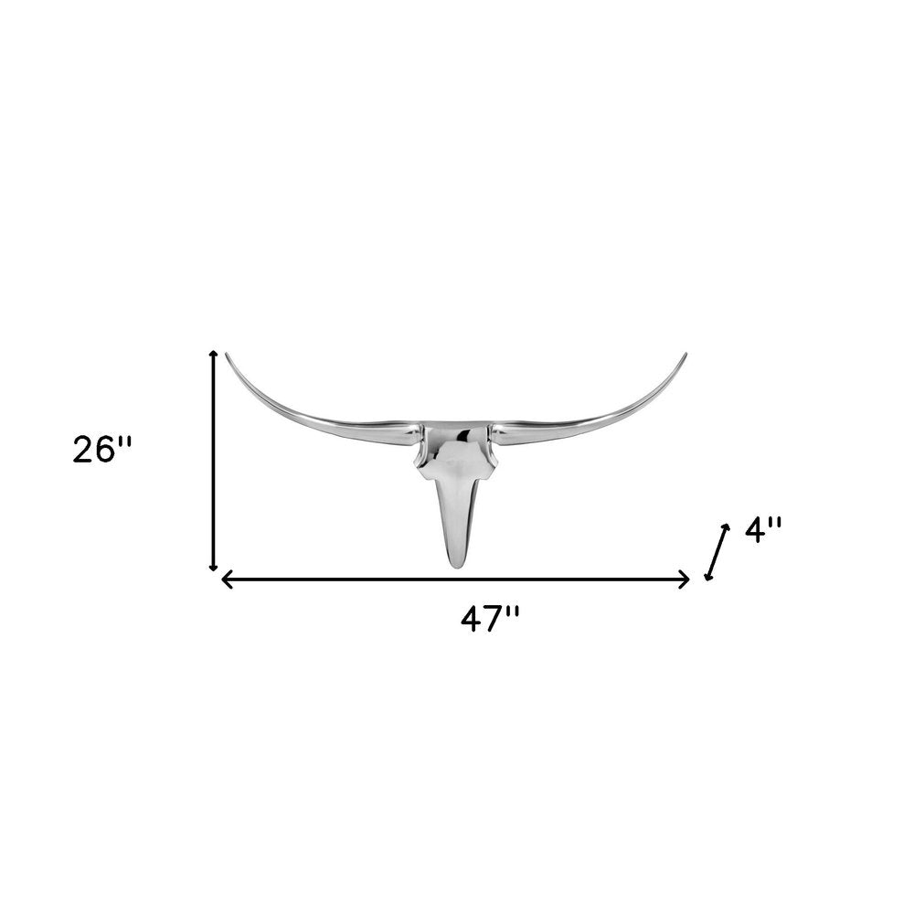 47" Silver Buffed Aluminum Long Horn Wall Sculpture HomeRoots