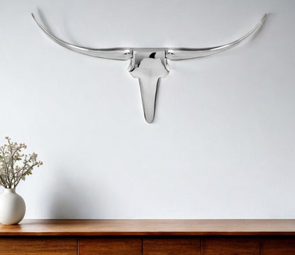 47" Silver Buffed Aluminum Long Horn Wall Sculpture HomeRoots
