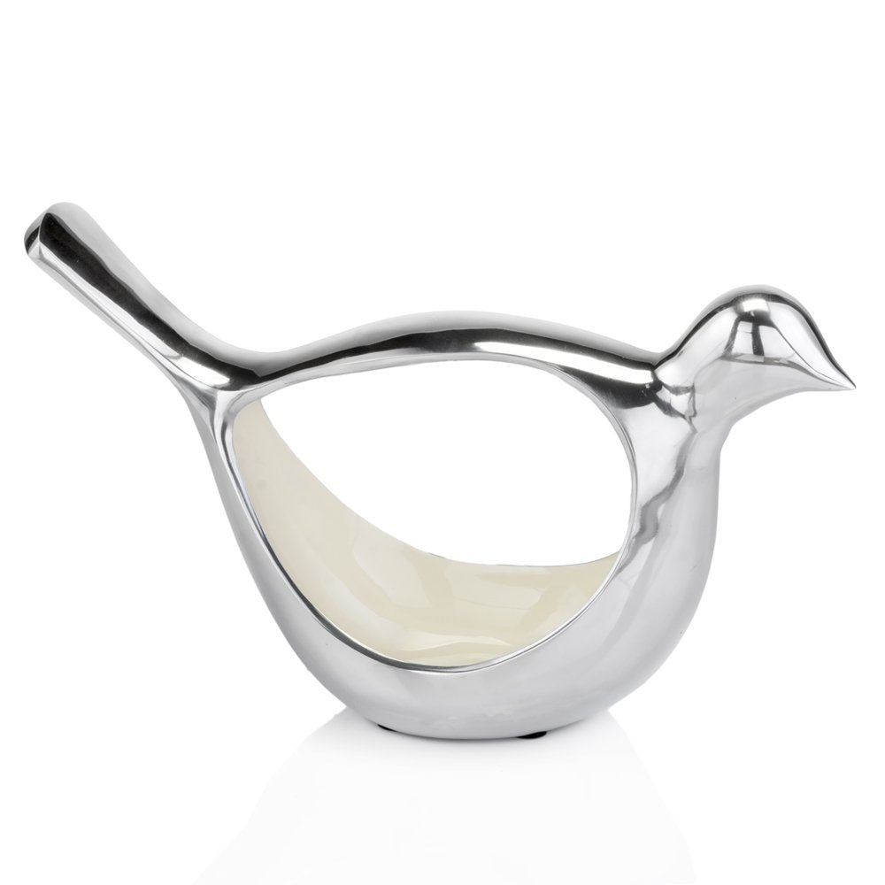 7" Silver Buffed Aluminum Bird Shaped Sculptural Bowl HomeRoots