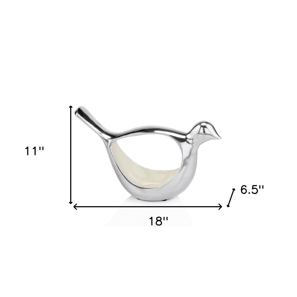 7" Silver Buffed Aluminum Bird Shaped Sculptural Bowl HomeRoots