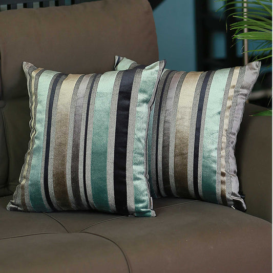 Set Of 2 Blue Variegated Stripe Decorative Pillow Covers