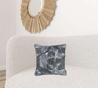 17"X 17" Grey Jacquard Leaf Decorative Throw Pillow Cover