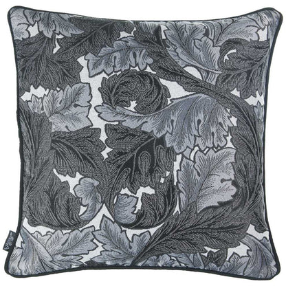 17"X 17" Grey Jacquard Leaf Decorative Throw Pillow Cover