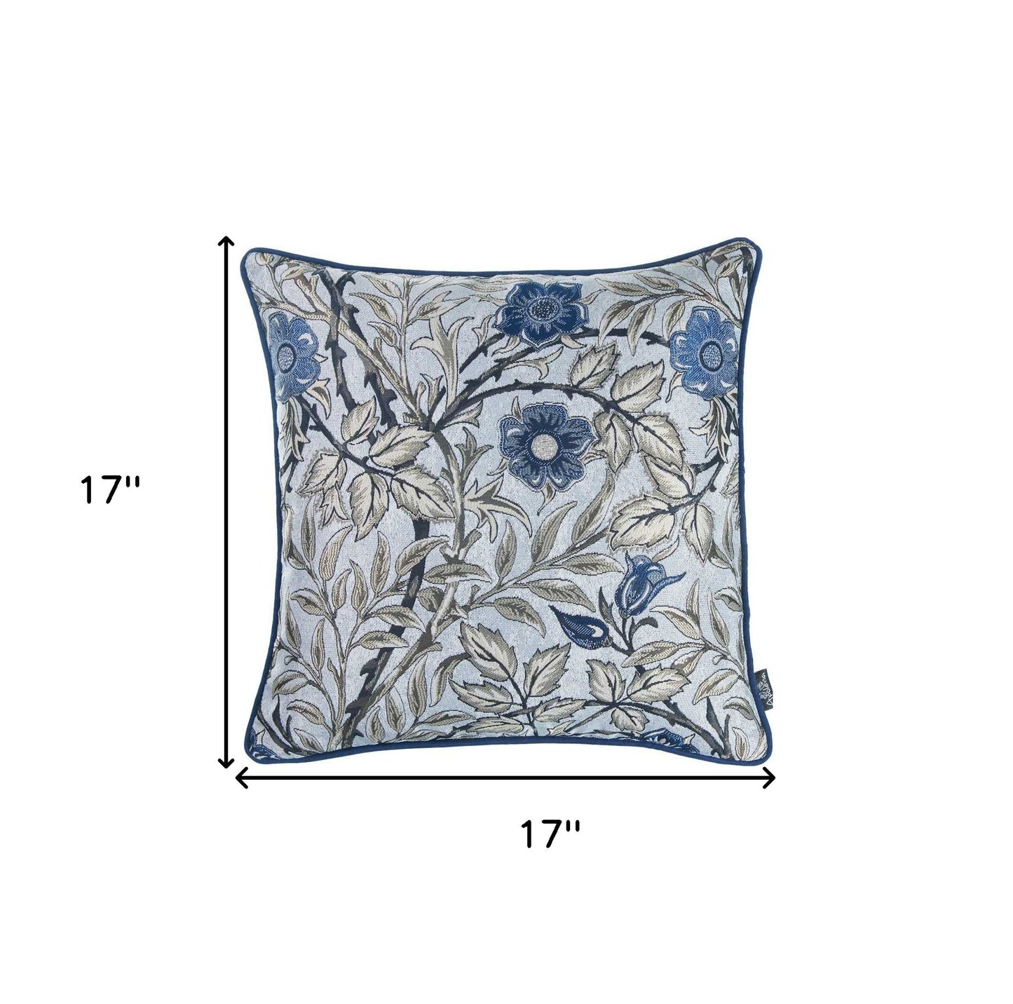 Blue Jacquard Leaf Decorative Throw Pillow Cover