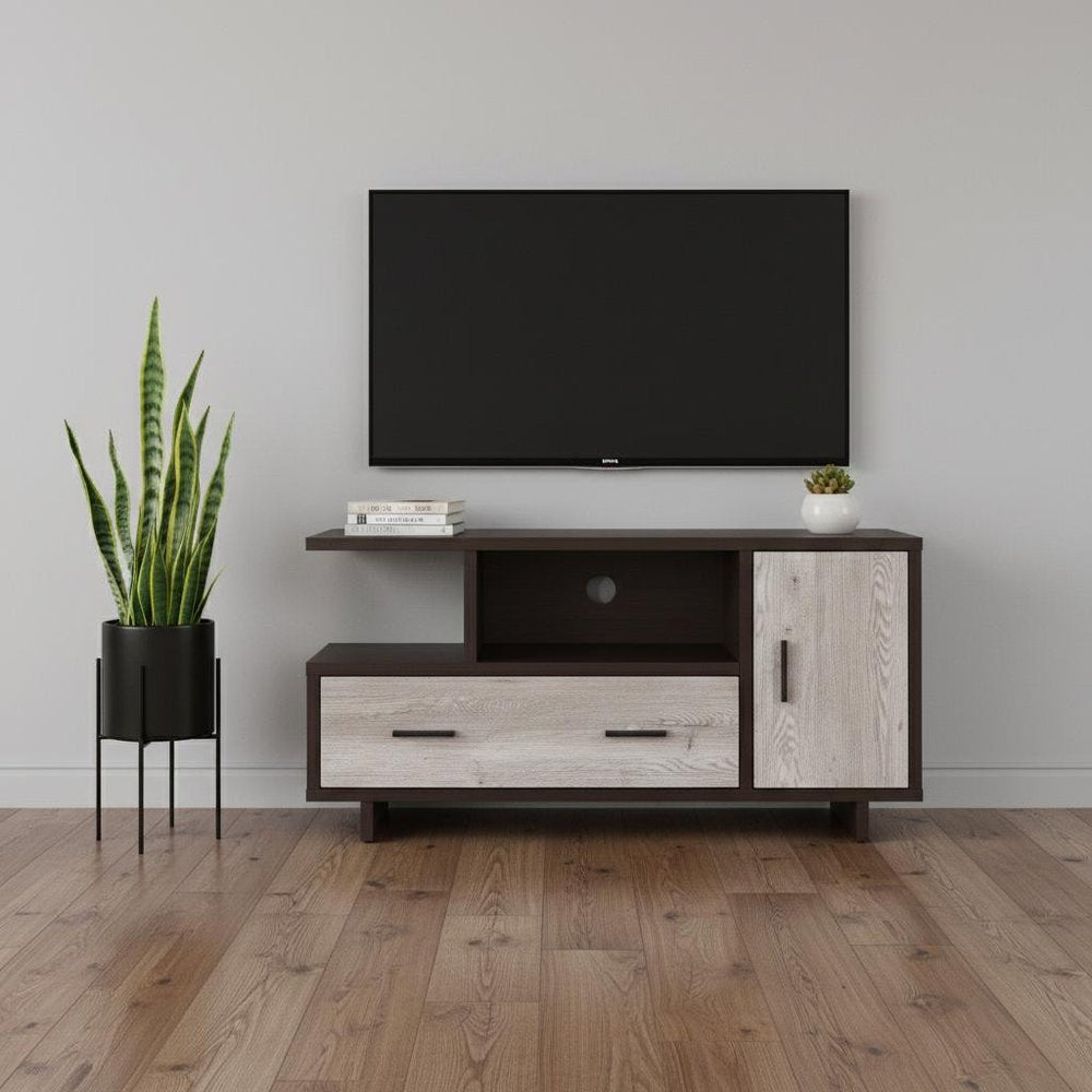 47" Wood Brown Cabinet Enclosed Storage TV Stand HomeRoots