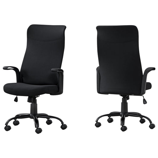 Black Fabric Seat Swivel Adjustable Task Chair Fabric Back Plastic Frame - FurniFindUSA
