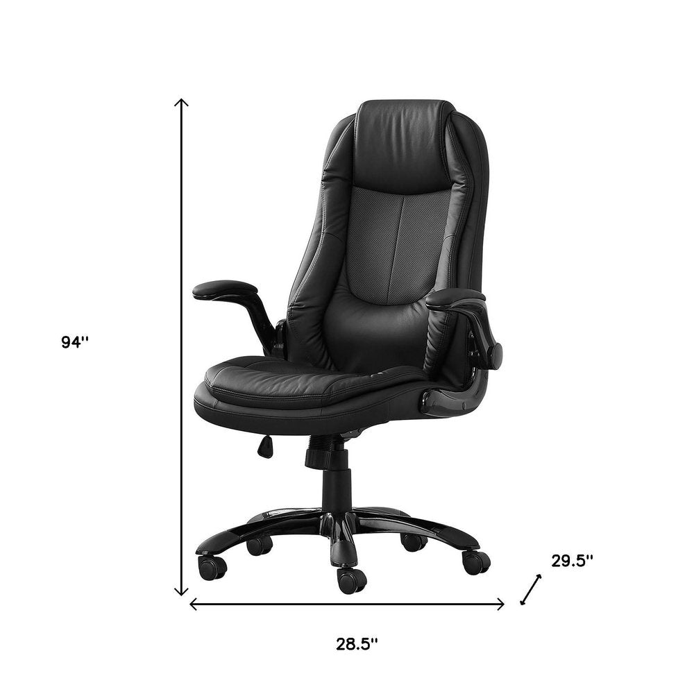 Black Faux Leather Tufted Seat Swivel Adjustable Executive Chair Leather Back Steel Frame HomeRoots