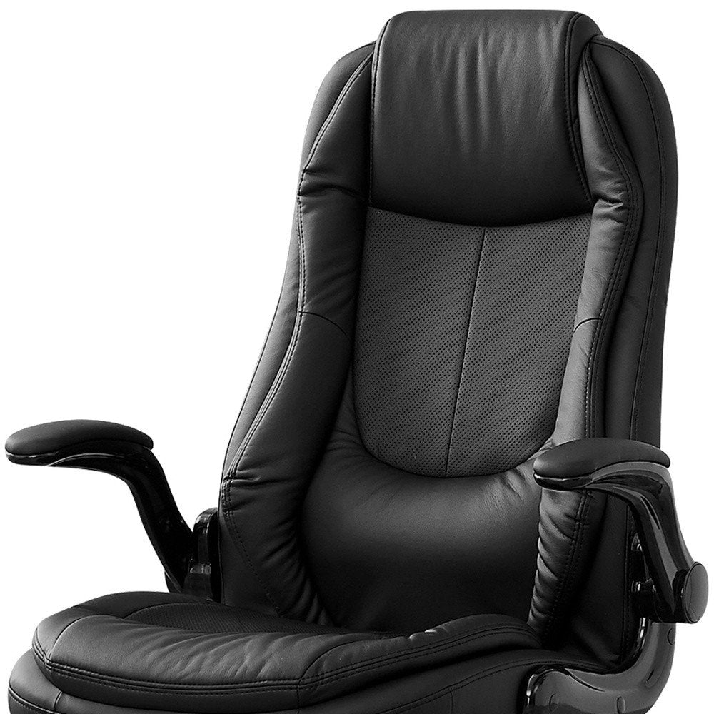 Black Faux Leather Tufted Seat Swivel Adjustable Executive Chair Leather Back Steel Frame HomeRoots