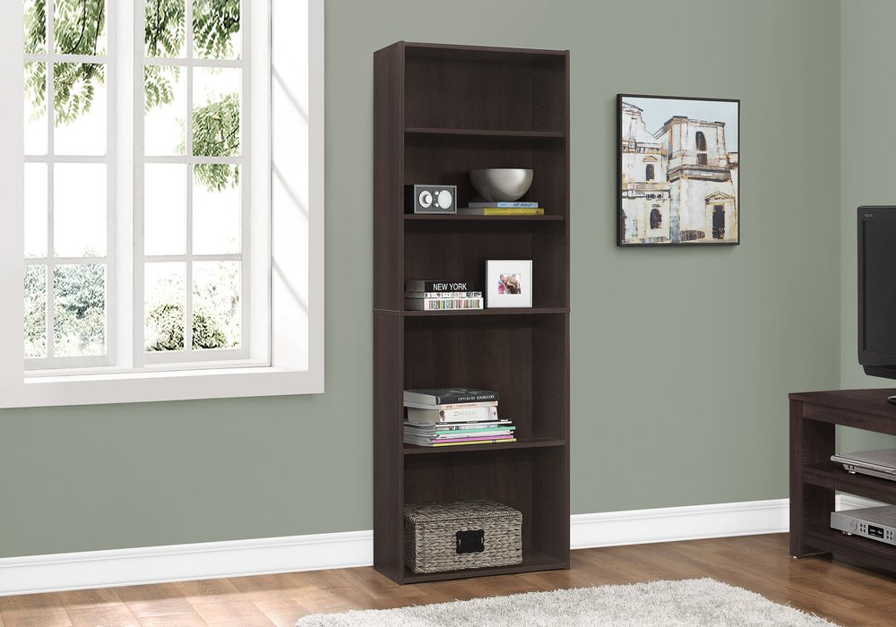 71" Cappuccino Wood Adjustable Bookcase HomeRoots