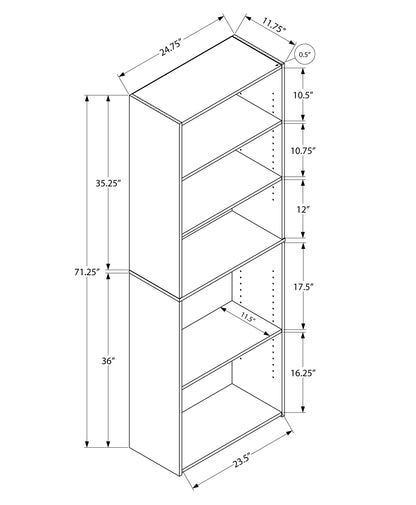 71" Cappuccino Wood Adjustable Bookcase