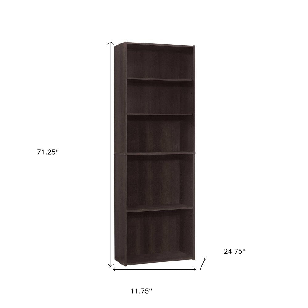 71" Cappuccino Wood Adjustable Bookcase HomeRoots
