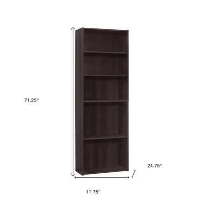 71" Cappuccino Wood Adjustable Bookcase HomeRoots