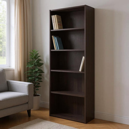 71" Cappuccino Wood Adjustable Bookcase HomeRoots