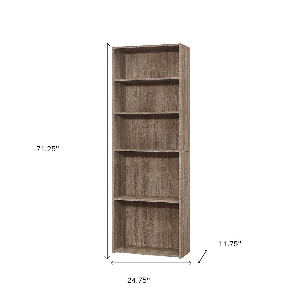 71" Taupe Distressed Wood Adjustable Five Tier Bookcase HomeRoots