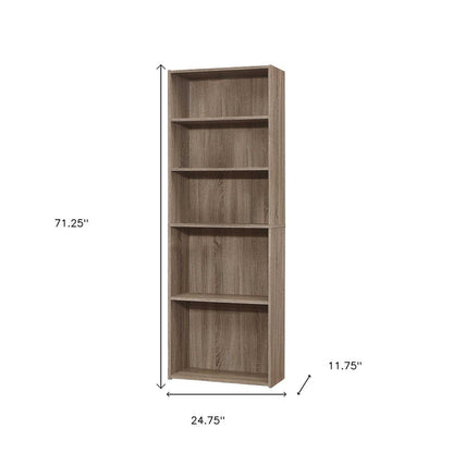 71" Taupe Distressed Wood Adjustable Five Tier Bookcase HomeRoots