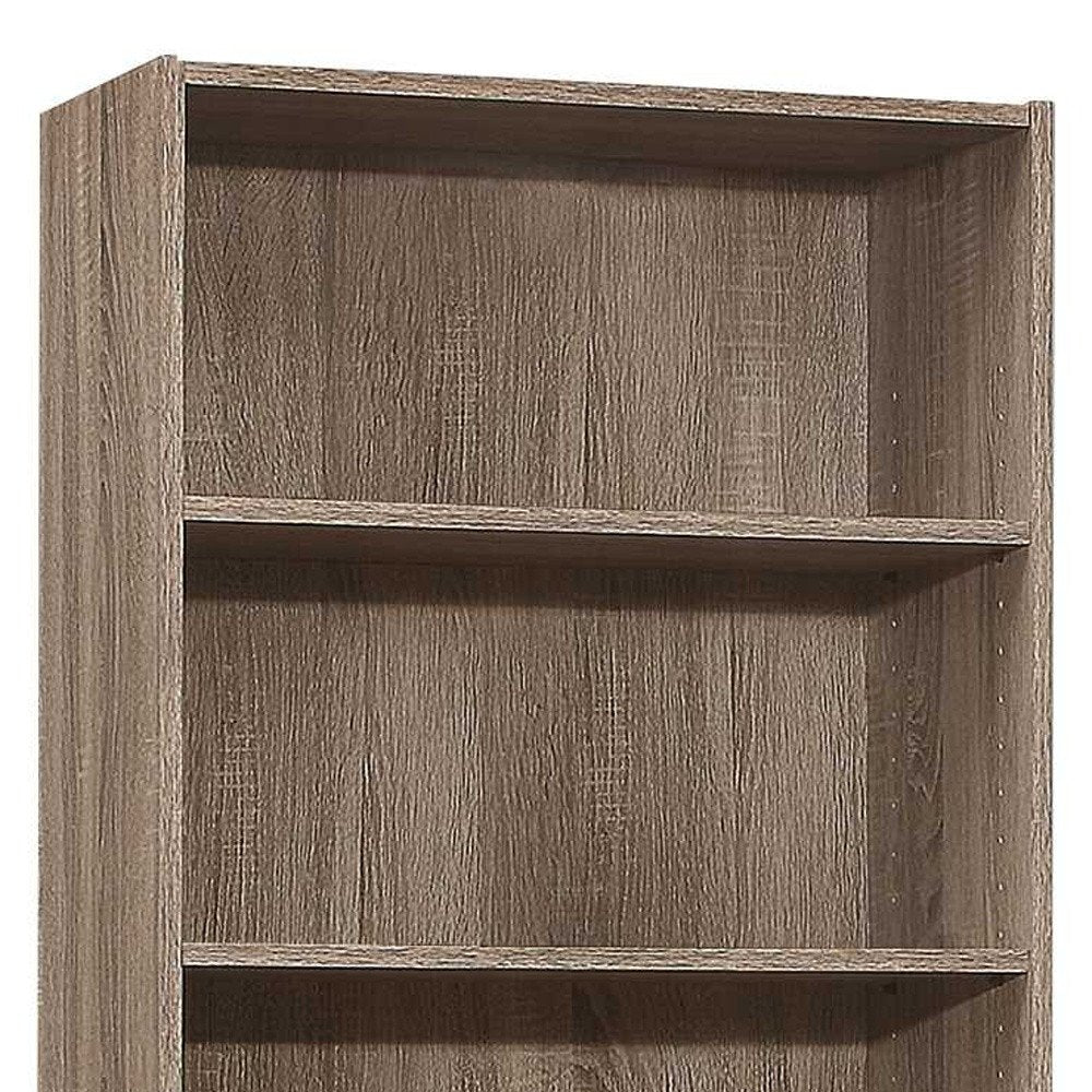 71" Taupe Distressed Wood Adjustable Five Tier Bookcase HomeRoots
