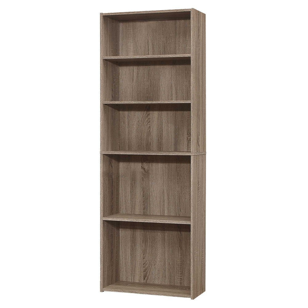 71" Taupe Distressed Wood Adjustable Five Tier Bookcase HomeRoots